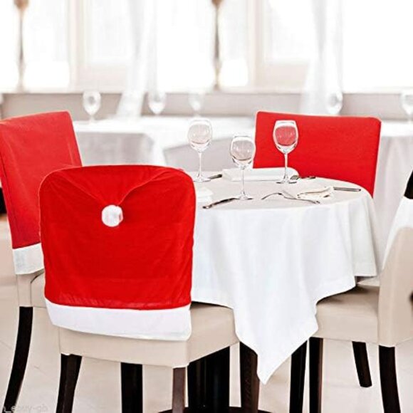 4pc Red Hat‎ Dining Chair Slipcovers, Christmas Back Covers Kitchen Chair Covers - Picture 5 of 5